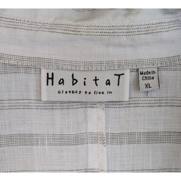 HABITAT Women's Linen Tunic Shirt Gray White Striped Roll Tab Sleeve Size XL - Picture 3 of 5